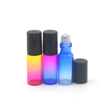 

3pcs 5ml Gradient Colorful Perfume Sample Roll On Glass Bottle Empty Fragrance Essential Oil Roller Bottle Black Cap