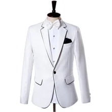 Белый инкрустированный черный линия обычный мужской костюм пальто вечерние/клуб однобортный Нотч лацканы Тонкий Повседневный костюм(костюм пальто+ брюки