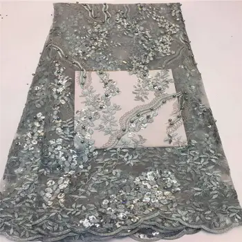 

French net lace fabric 3D flower african tulle mesh lace fabric high quality beads sequined lace for wedding 5yards / lot FCN-11