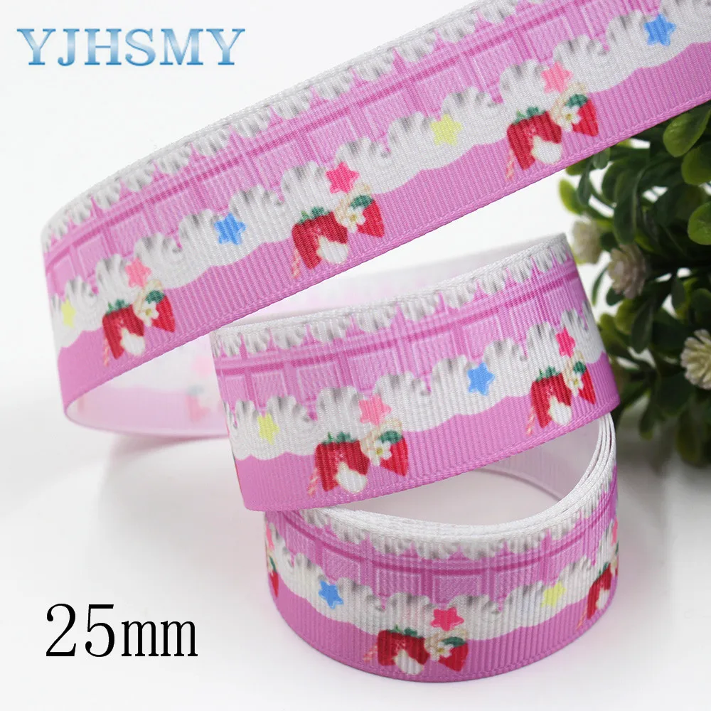 YJHSMY I-191211-2703, 25 мм 10 ярдов торт клубника мультфильм печатных корсажные ленты, лук кепки, одежда, украшения для вечеринки сделанные своими руками