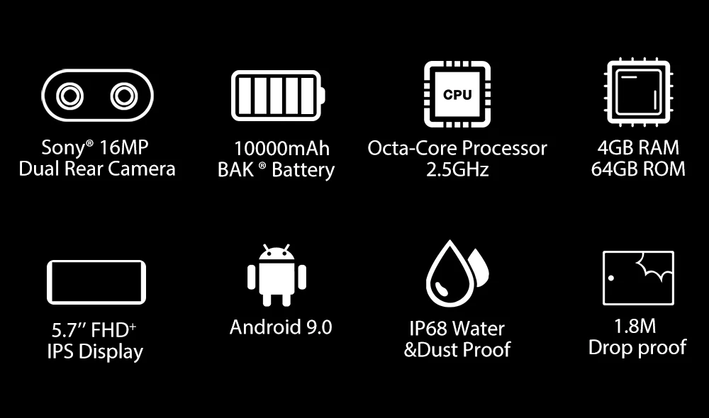 Blackview BV9500 Plus 10000 мАч Helio P70 Восьмиядерный 4G смартфон IP68 Водонепроницаемый 5,7 "FHD 4 Гб + 64 ГБ Android 9,0 мобильный телефон