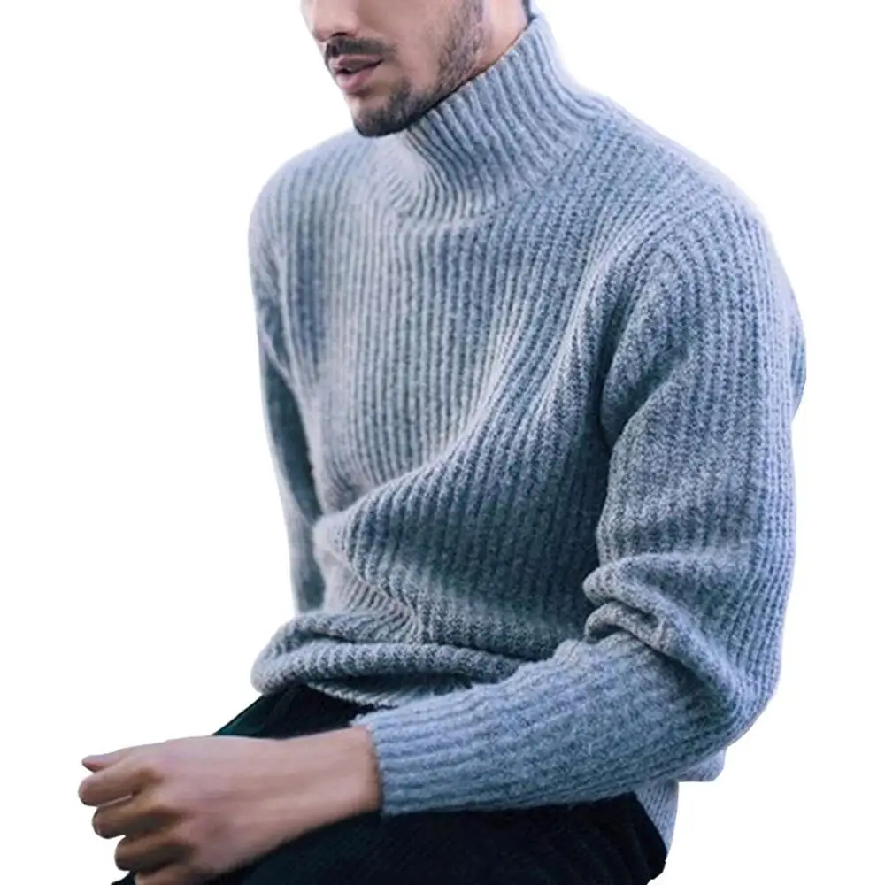 Модные мужские свитера, одноцветная Водолазка с длинным рукавом, Повседневный пуловер, вязаный свитер, мужская одежда - Цвет: Grey