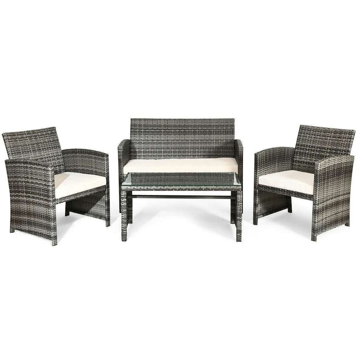 Costway Outdoor Patio 4 Pcs Patio Rattan Furniture Set Top Sofa With Glass Table Hw63238 Aliexpress