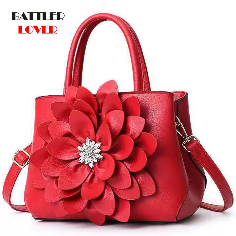 Diamond Designer Women Handbag 3D Flower High Quality PU Leather Tote Bag Female Large Shoulder Bag Girls Ladies Messenger Bags
