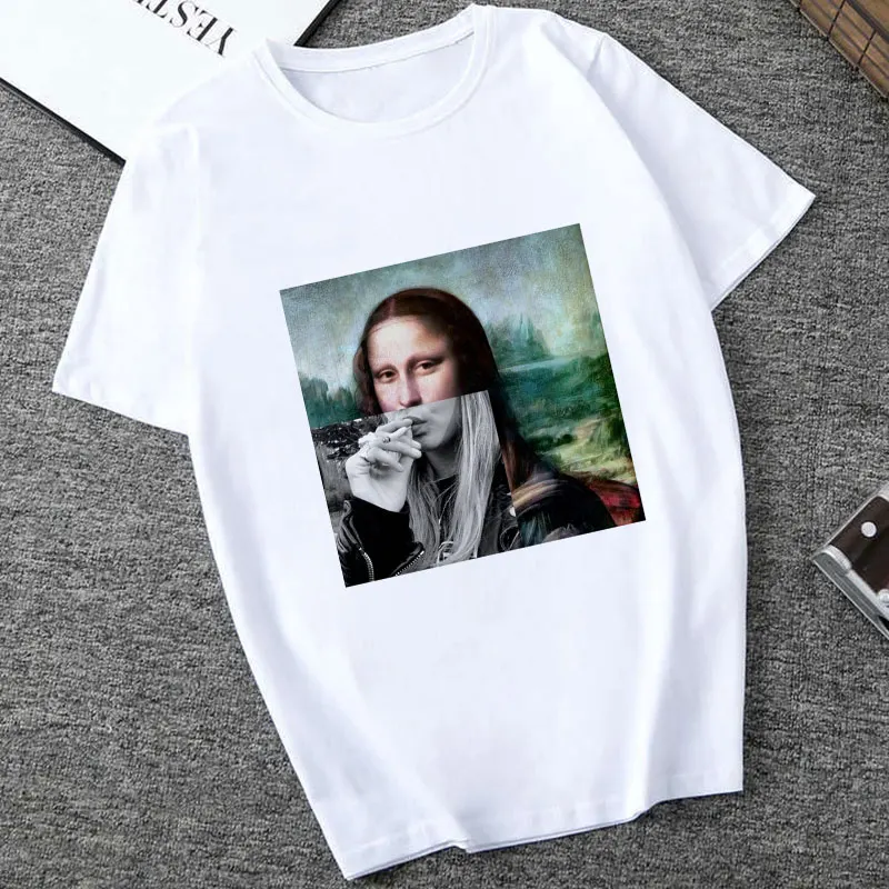 2464 Mona Lisa Spoof персональные футболки женские модные футболки Harajuku летние с коротким рукавом и круглым вырезом белые Топы Рубашки Camiseta Femina - Цвет: 2464