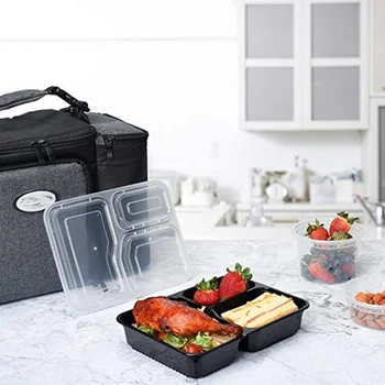 

15PCS Meal Prep Containers 1000ml Plastic Disposable 3-Compartment Lunch Boxes for Home Restaurant Take-out
