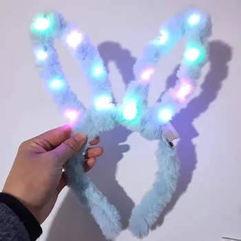 

LED Light Luminous furry Rabbit Ears Flashing Bunny Ear Headdress Head Hair Band Hoop Toy Kid Birthday Christmas Party Decor