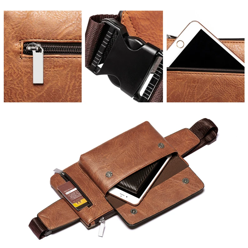 New Fashion Men PU Leather Waist Bag Bum Pack Sling Strap Bag Sling Shoulder Bag Black Brown
