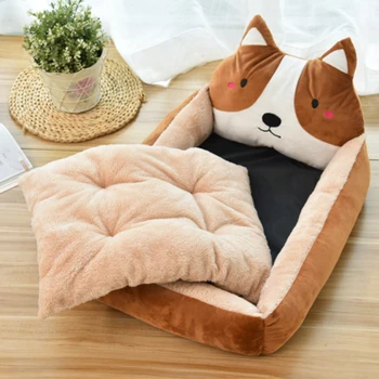 

Short Plush Pet Animal Beds For Small Large Dogs Pad Shaped Cartoon Kennels Soft Warm Lounger Sofa Cat Basket Pets Bed House