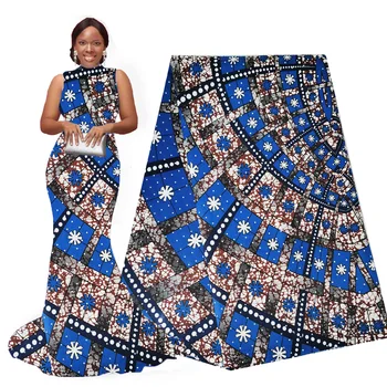 

Royal Blue Ankara African Polyester Wax Prints Fabric with Stones Real Wax High Quality 6 yards African Fabric for Party Dress