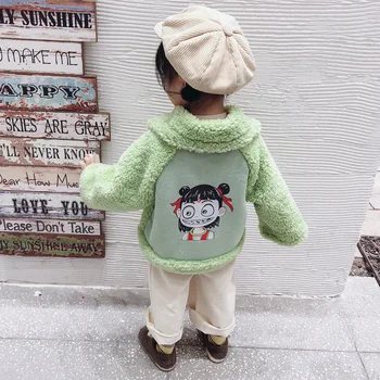 

Girls coat 2019 winter cartoon fur one lamb cotton coat female baby fur coat