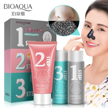 

BIOAQUA 3 Steps Nose Black Head Remover Set Facial Mask Black Mask Peeling Acne Treatment Face Care Pore Cleanser Shrinking Pore