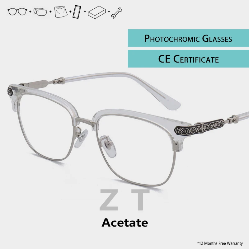 

retro glasses half frame prescription acetate transparent eye glasses frames brand designer men myopia progressive eyeglasses