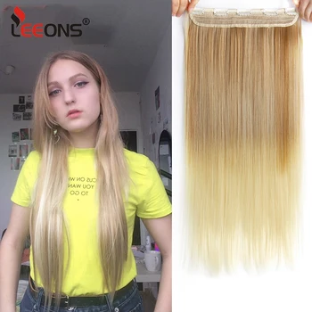 

Leeons 22Inch 5Clips In Hair Extension Synthetic Hair High Temperature Fiber Fake Hairpiece For Women Soft Natural Hairstyles