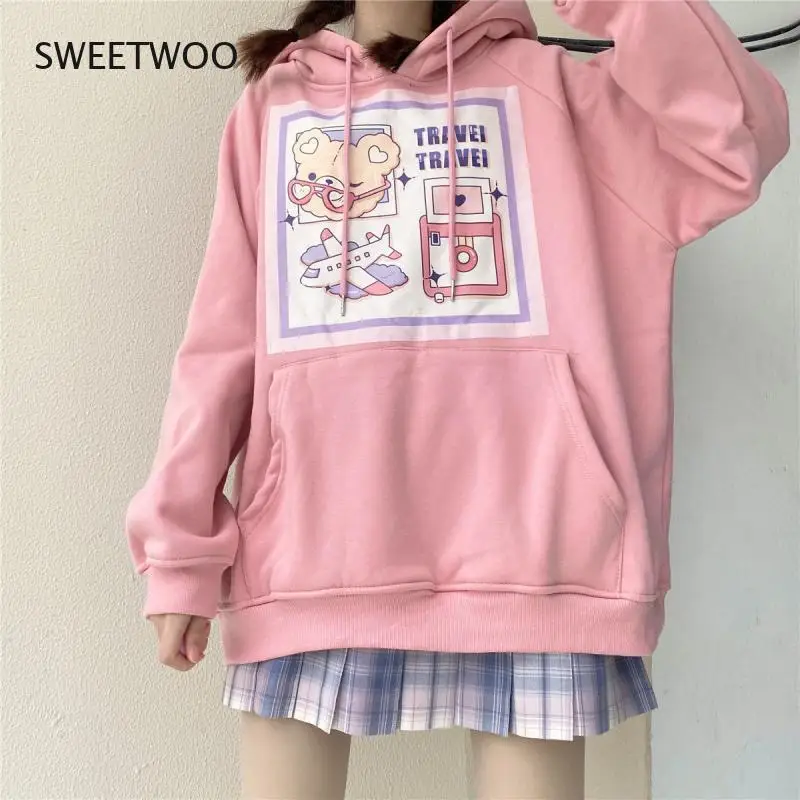 

Korean Fashion Hoodies Women Winter 2021 Fashion Kawaii Hoodie Long Sleeve Print Tops Casual Cute Sweatshirt Women