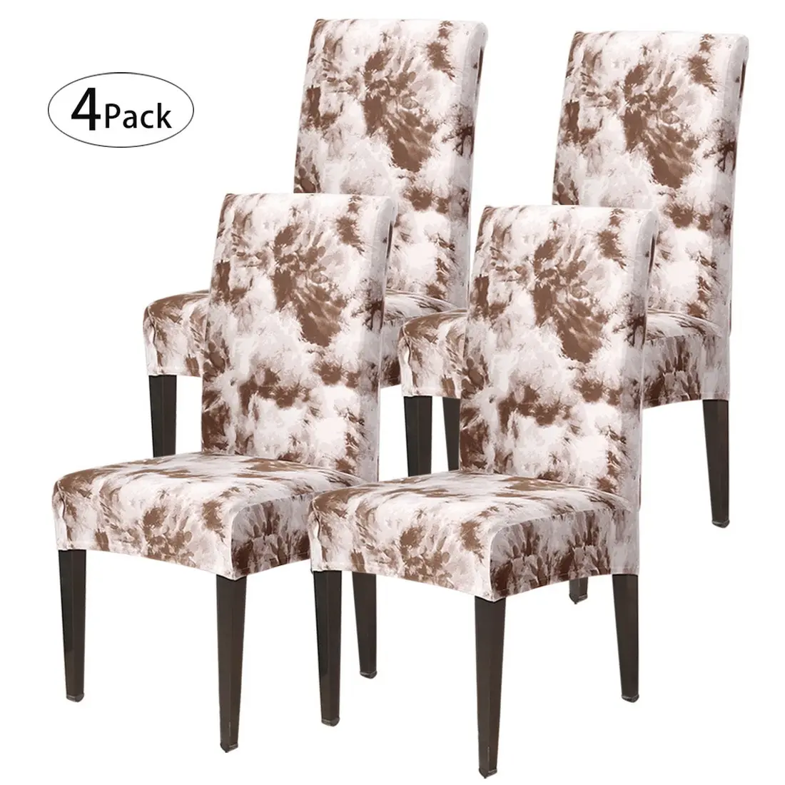 brown 4pc Съемные чехлы на стулья с цветочным принтом, эластичные чехлы на стулья для ресторанов, свадеб, банкетов, складные чехлы на стулья для гостиниц - Цвет: brown 4pc