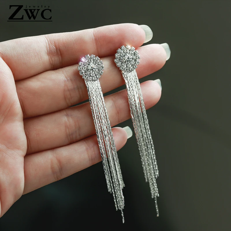 ZWC модные корейские Кристальные Висячие серьги для женщин, вечерние серьги с подвеской, ювелирные изделия, подарки