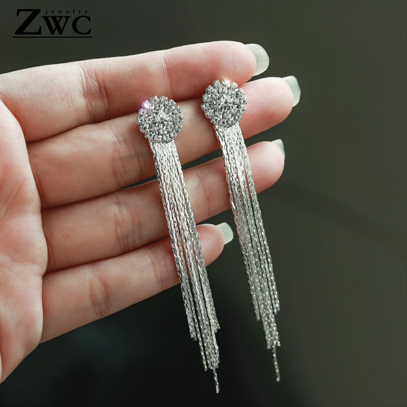 Модные корейские висячие серьги ZWC с кристаллами и кисточками для женщин
