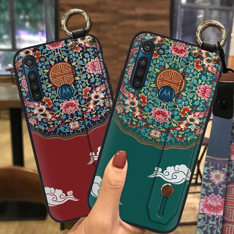 Модный силиконовый чехол для телефона в китайском стиле Moto G8 Power с ремешком на