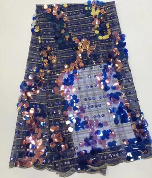 

7 colors (5yards/pc) fashion African sequins tulle lace fabric newest design French net lace for shining party dress FZZ675