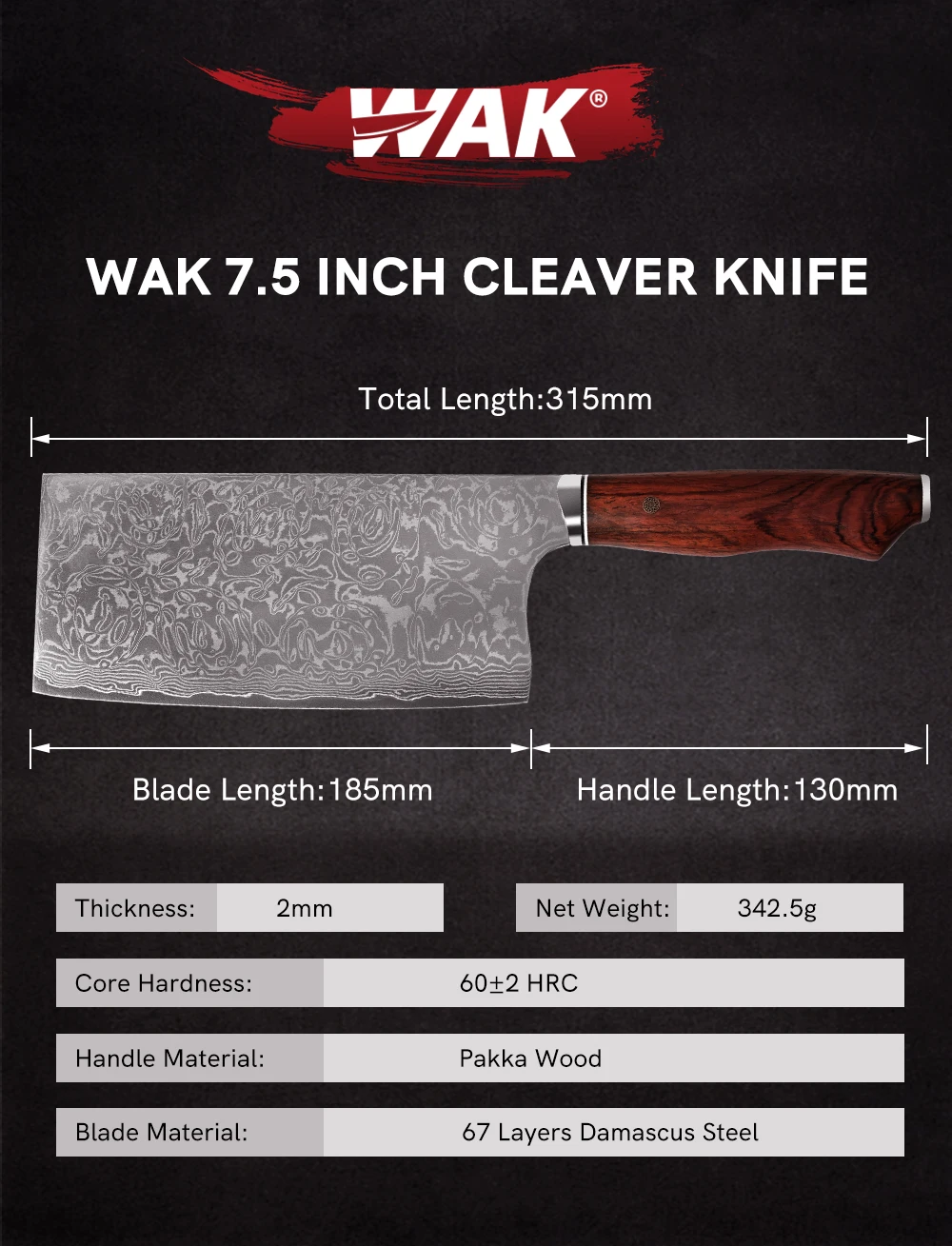 WAK Meat Cleaver kitchen Knife Non Slip Wood Handle Slicing Sharp Blade Vegetable Meat Fish Knives 4Cr14 Damascus Kitchen Knife WAK Meat Cleaver kitchen Knife Non Slip Wood Handle Slicing Sharp Blade Vegetable Meat Fish Knives 4Cr14 Damascus Kitchen Knife