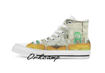 

wash day with green and white plastic chairs Custom Casual High Top lace-up Canvas shoes sneakers Drop shipping