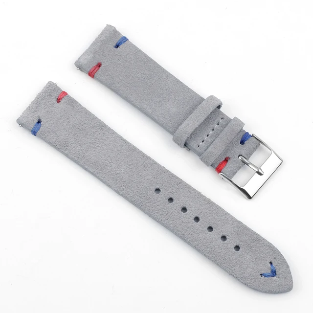 High Quality Suede Leather Vintage Watch Straps Blue Watchbands Replacement Strap for Watch Accessories 18mm 20mm 22mm 24mm Gray-Red Blue Line