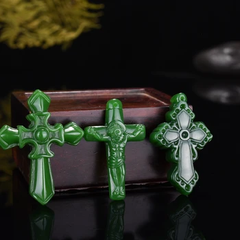 

Natural Green Jade Cross Pendant Necklace Jewellery Chinese Hand-Carved Relax Healing Fashion Charm Amulet Gifts Women