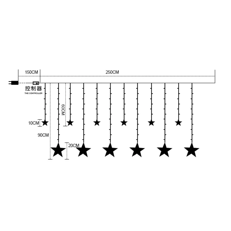 LED String Lights Pentagram Star Curtain Light Fairy Wedding Birthday Christmas Lighting Indoor Decoration Light 220V