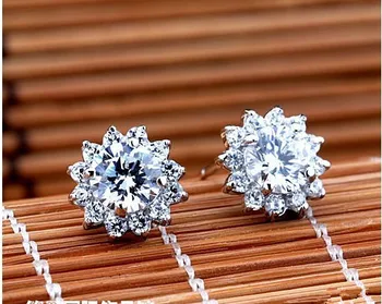 

TE205 Luxury Quality 2 Carats SONA Simulated Gem Studded Earrings,silver plated color Wedding Jewelry,Sunflower Earrings