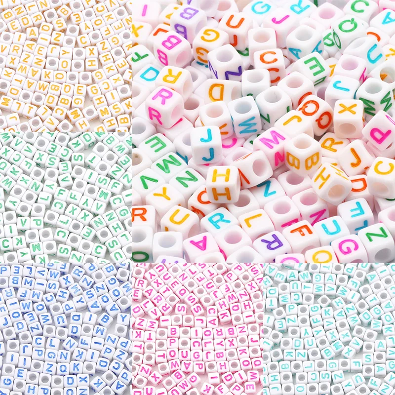 

6 мм смешанные белые красочные буквы акриловые бусины квадратные кубик алфавита разделительные бусины для изготовления ювелирных изделий Diy браслет ожерелье