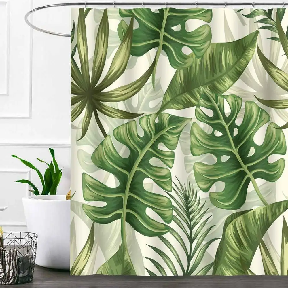 

Green Tropical Plants Shower Curtains Cartoon bathroom shower curtain For bathroom Polyester waterproof curtain rideau de douche