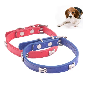 

PU Leather Dog Collar Adjustable Pet Neck Strap Bone Leather Pet Collar Durable Neck Belt For Small Dogs Cats Pet Supplies