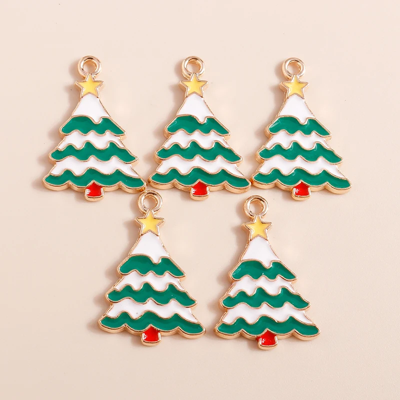 Leslie 10 Stück Mix Emaille Weihnachtsbaum Charms Niedlicher Kiefernbaum Anhänger für Schmuckherstellung Diy Ohrring Halskette Herstellung Zubehör – Detail 2