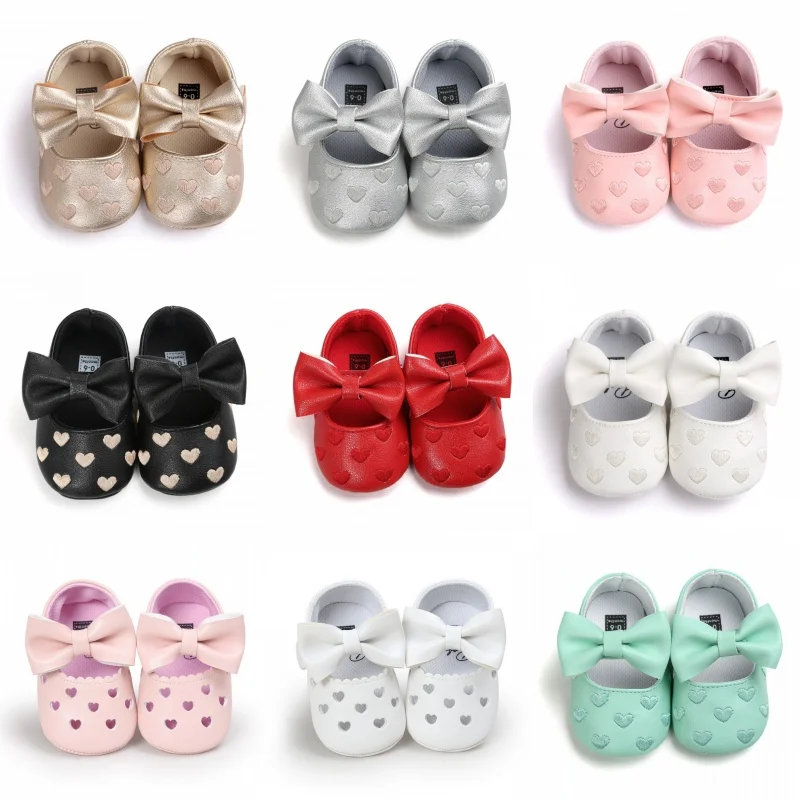 

newborn baby girl shoes embroidery love heart-shaped bowknot infant soft leather toddler princess shoes children's first walkers