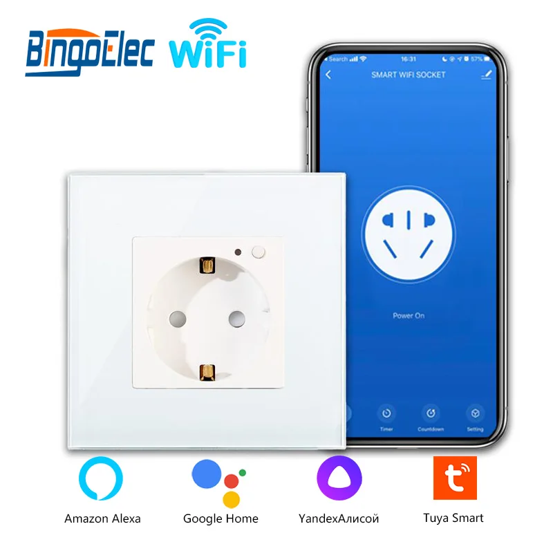 Bingoelec Европейская стандартная смарт-розетка с Wi-Fi немецкая настенная розетка