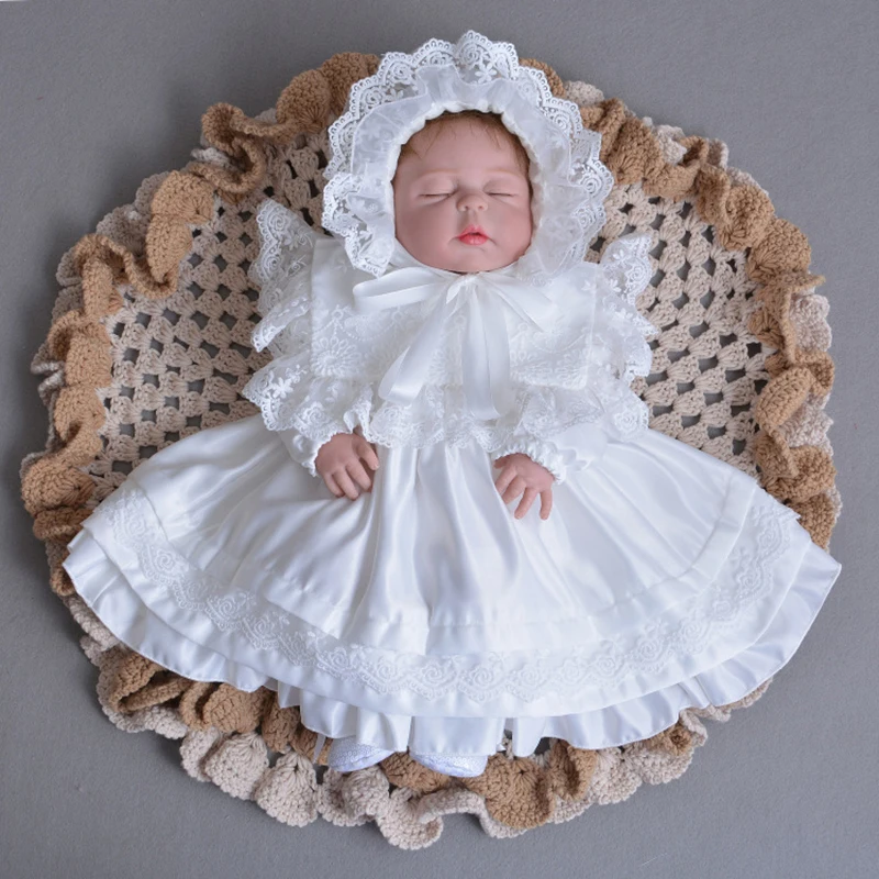 

Baby Christening Dress Newborn Baby Baptism Outfits First Birthday Dress Ivory White Children Formal Wear Satin Christening Gown