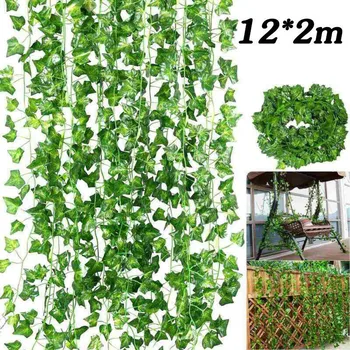 

12Pcs 200cm Green Silk Artificial Hanging Ivy leaf Garland Plants Vine Fake Foliage For Home Decoration Wedding Party Decoration