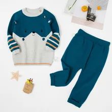 

LZH 2021 New Autumn Infant Kids Sweater Sets Fashion Knitting Stitching Newborn Baby Clothes Suits Cute Cartoons Baby Boys Set