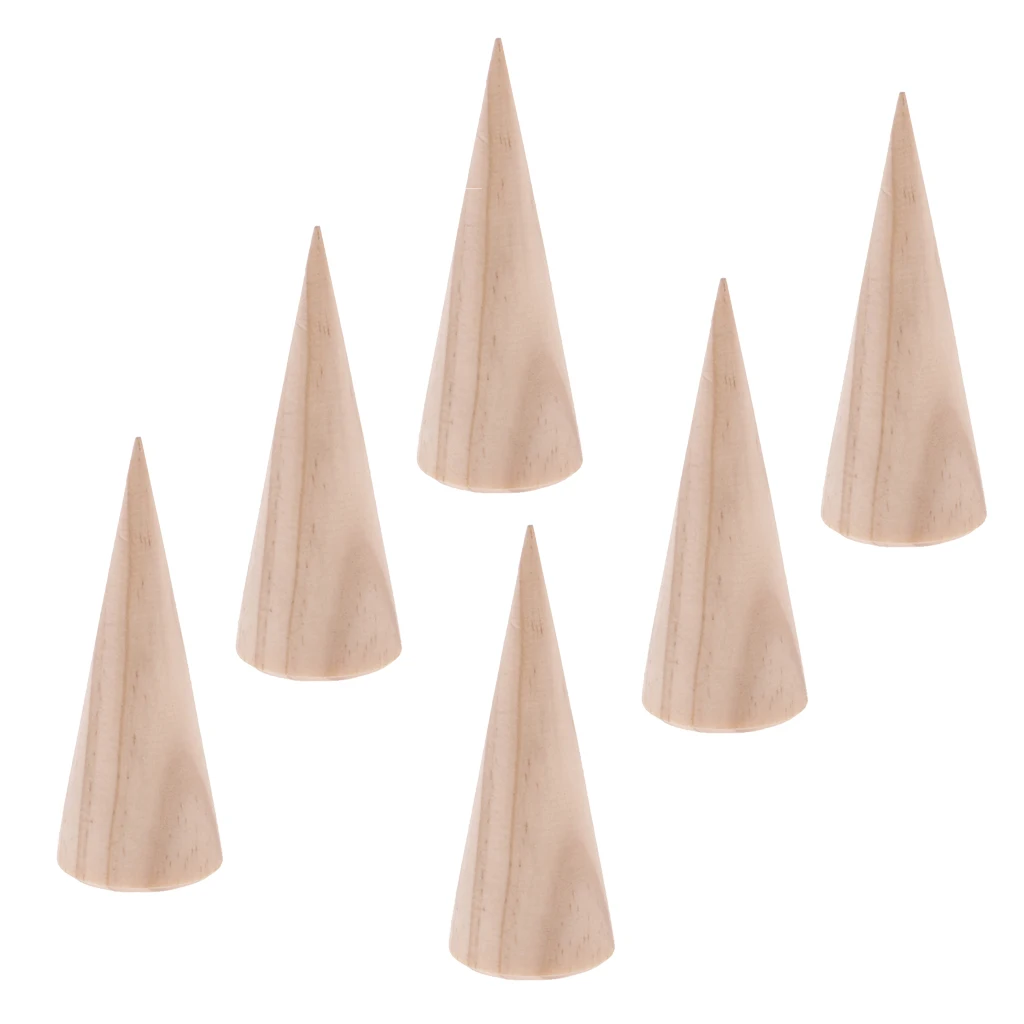 12pcs Mini Assorted Cone Shape Wooden Ring Display Stand  Toys Findings