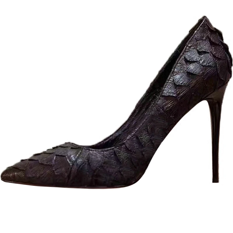

New sexy thin pointed snake high heel leather shallow mouth single shoes female stiletto black red gray
