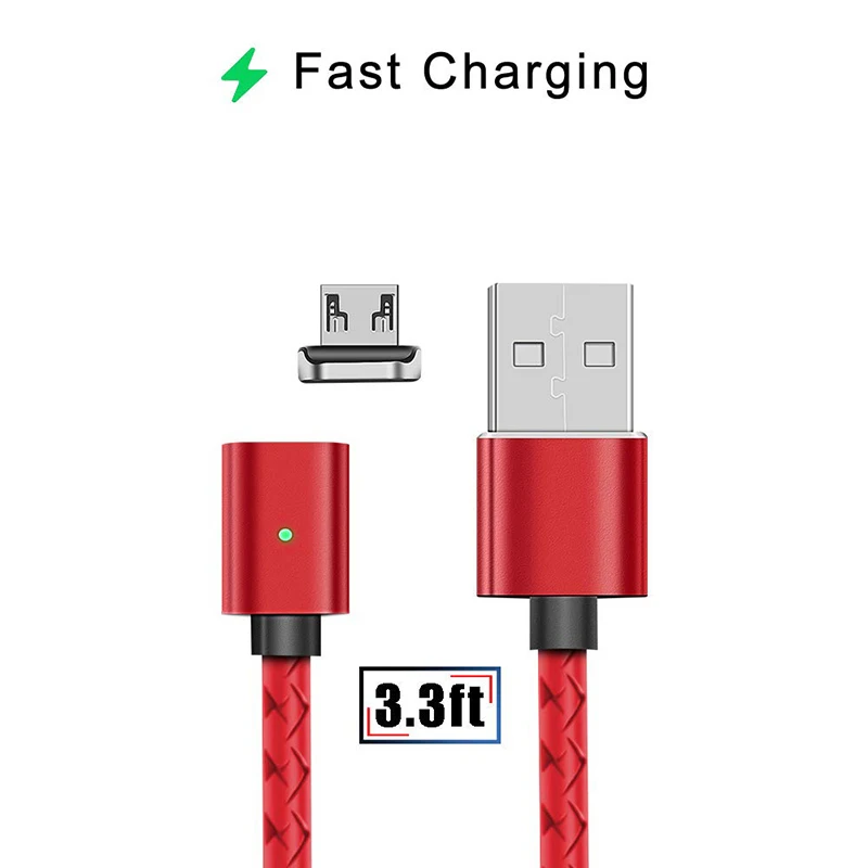 Магнитный Usb кабель для зарядки 1 м 2 м, 3 А, для Oneplus 6 t, samsung, huawei mate 30 Pro, быстрая зарядка, 3,0, микро Usb C, магнитное зарядное устройство - Цвет: Red for micro usb