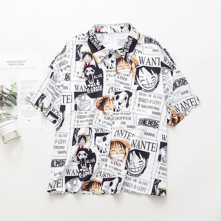 Summer Blouse Women Ladies Button Up Shirt Japanese Anime Luffy Cosplay Manga Clothing Harajuku Couples Clothes Tops