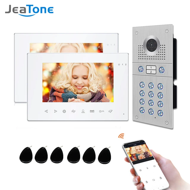 Jeatone WiFi Smart Video Door Phone Video Intercom Code Keypad/RFID Card/APP Unlock Motion Detection for Two Units Apartment white