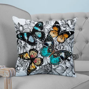 

Flower Color Butterfly Printed Throw Pillow Case Plush fabric Pillowcase Home Decorative Pillow Hot