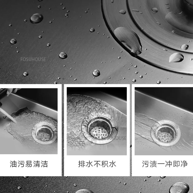 German Black Kitchen Sink Double Nano Kitchen 304 Stainless Steel Sink Home Improvement Wash Basin Accessories