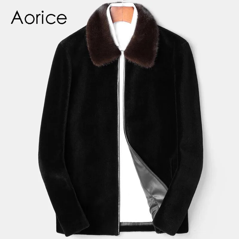 

Aorice 2020 Winter Jacket Men Thickening Wool fur Coat With Real Mink Fur collar Hombre Overcoat suit Plus Size 4XL 5XL MT845