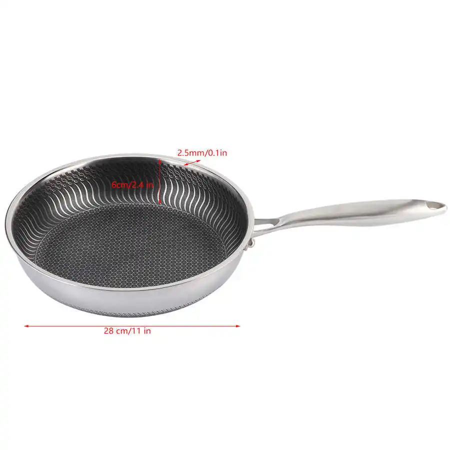 Stainless Steel Frying Pan Non-Stick Pot Cookware 28cm Fried Steak Pot Saucepan Double-sided Honeycomb Kitchenware