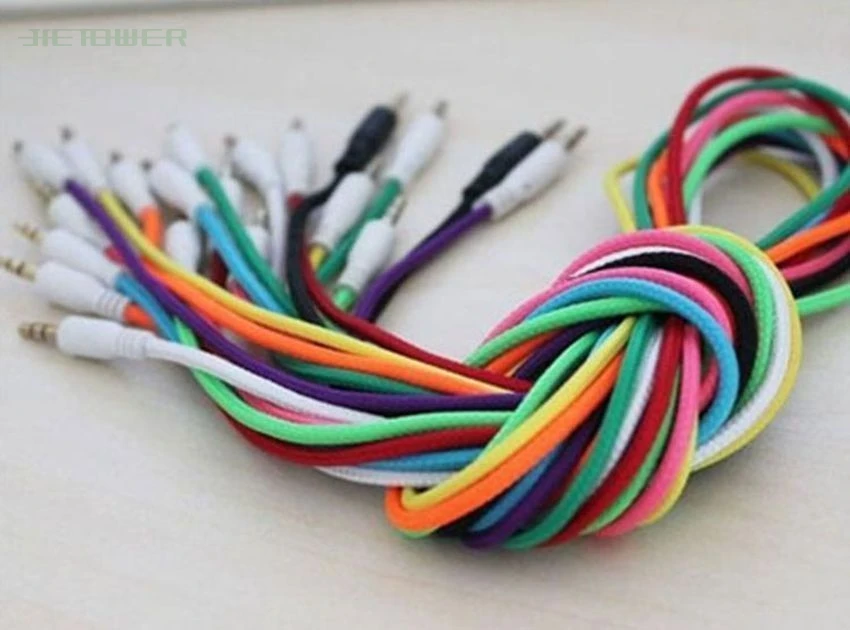 High Quality Candy Color Braided Fabric 3 5 to 3 5 Male to Male Audio Cable for iphone Headphone Car Aux 300pcs lot