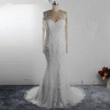 RSW1541 Африке черного цвета для девочек одежда с длинным рукавом тяжелых платье-русалка, украшенное бусинами свадебное платье